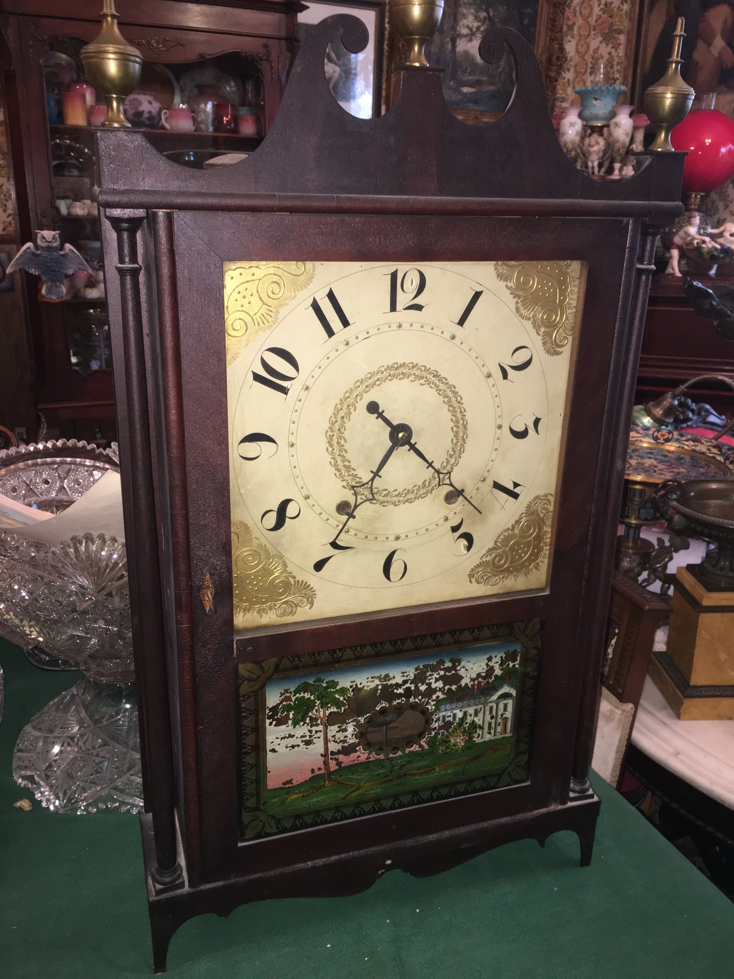 MICAH WILLIAMS ATTRIBUTED ANTIQUE EARLY 1800'S SHIP BUILDER PORTRAIT ALONG WITH HIS LIVERPOOL JUG AND EARLY PILLAR AND SCROLL CLOCK AND HISTORY