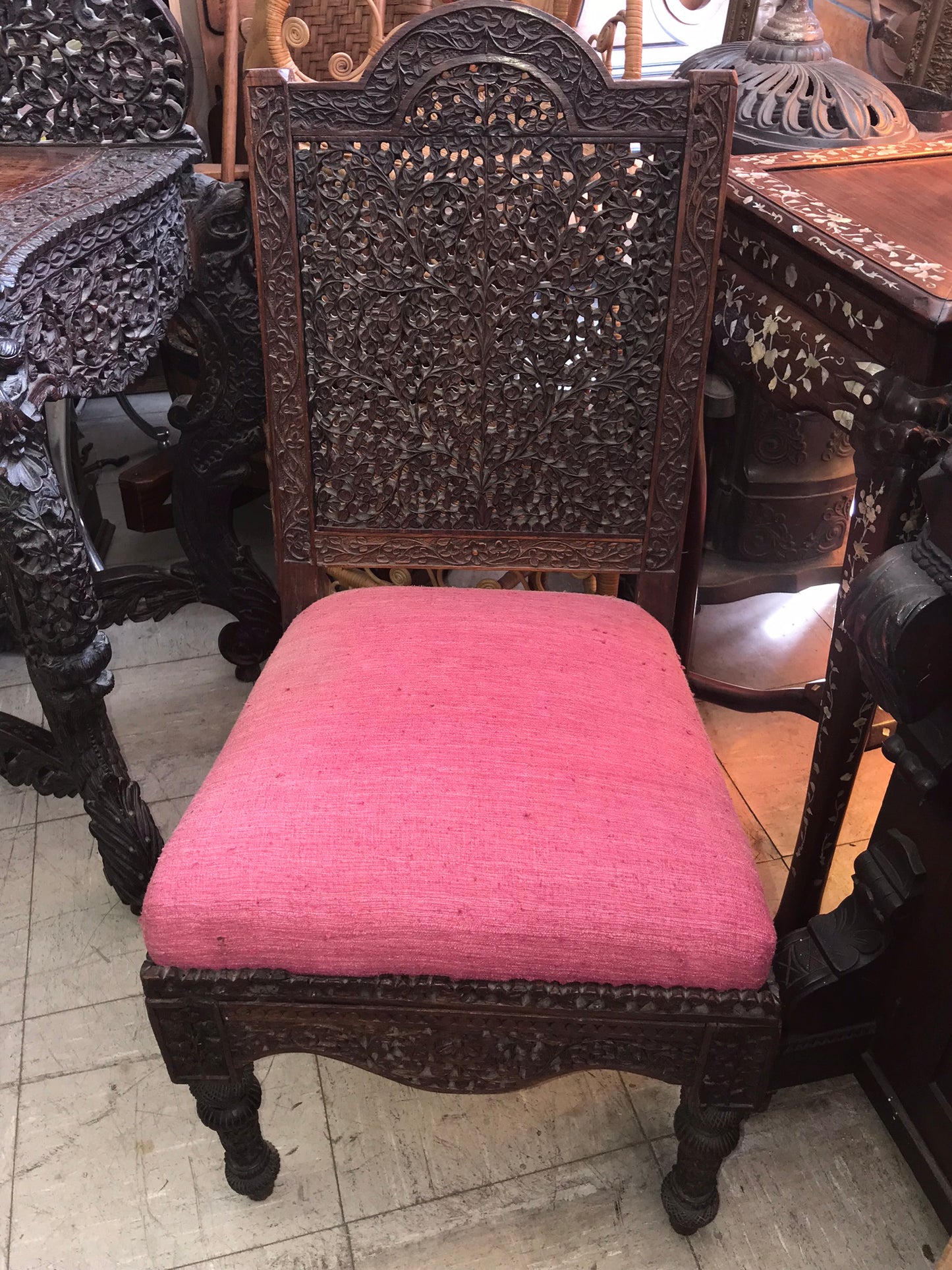 ASIAN CARVED TABLE, SIX CHAIRS. AND SERVER DISPLAYED AT COLUMBIAN WORLDS FAIR