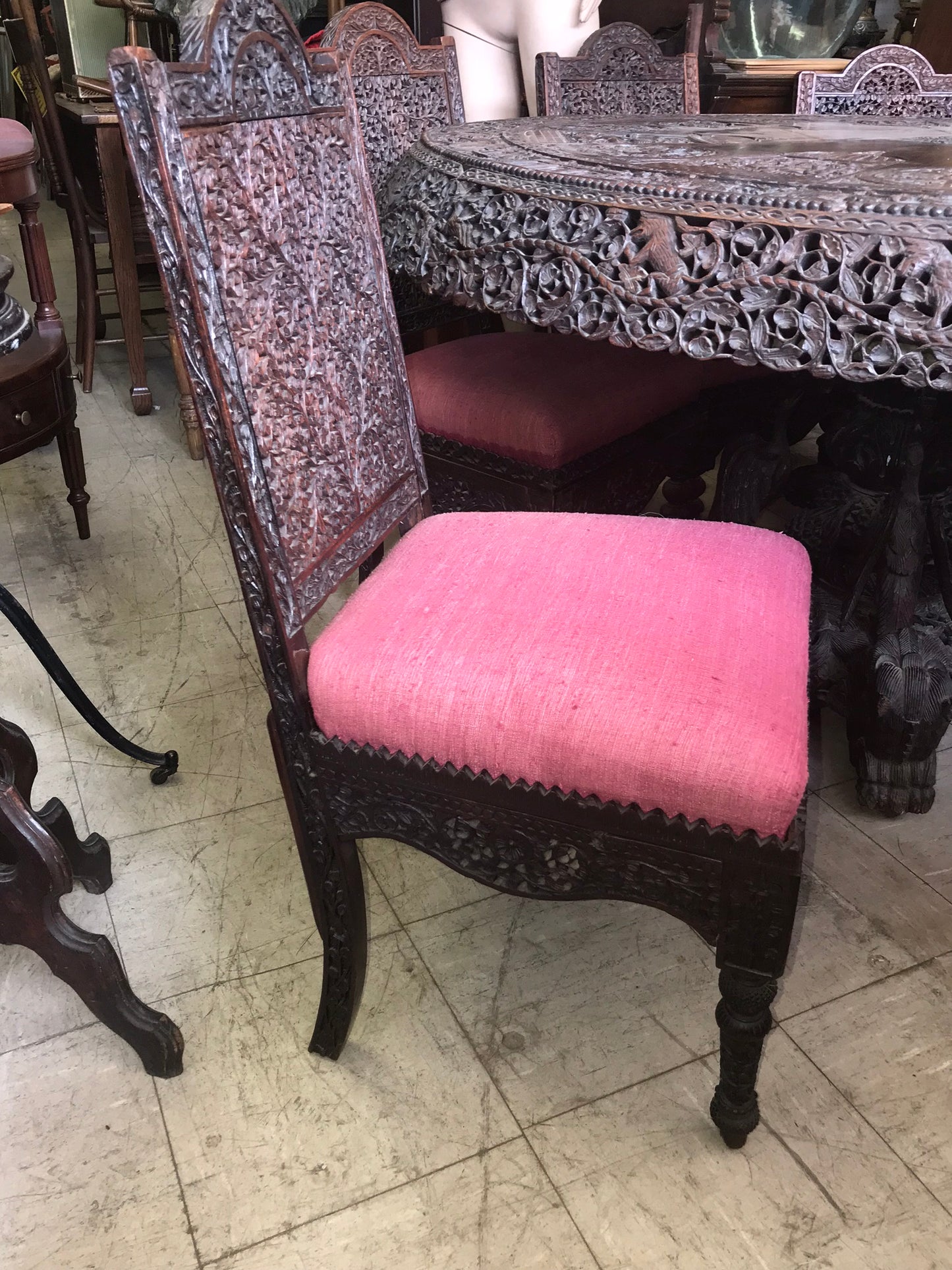 ASIAN CARVED TABLE, SIX CHAIRS. AND SERVER DISPLAYED AT COLUMBIAN WORLDS FAIR