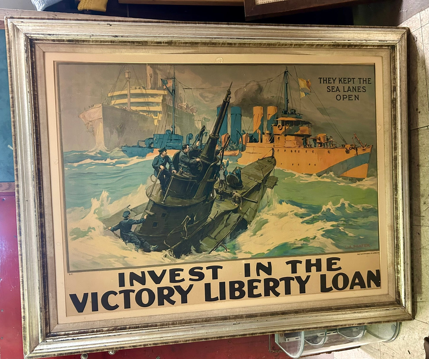 WORLD WAR I DOUBLE SIZE VICTORY LIBERTY LOAN POSTER WITH SUBMARINE