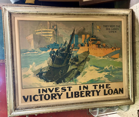 WORLD WAR I DOUBLE SIZE VICTORY LIBERTY LOAN POSTER WITH SUBMARINE