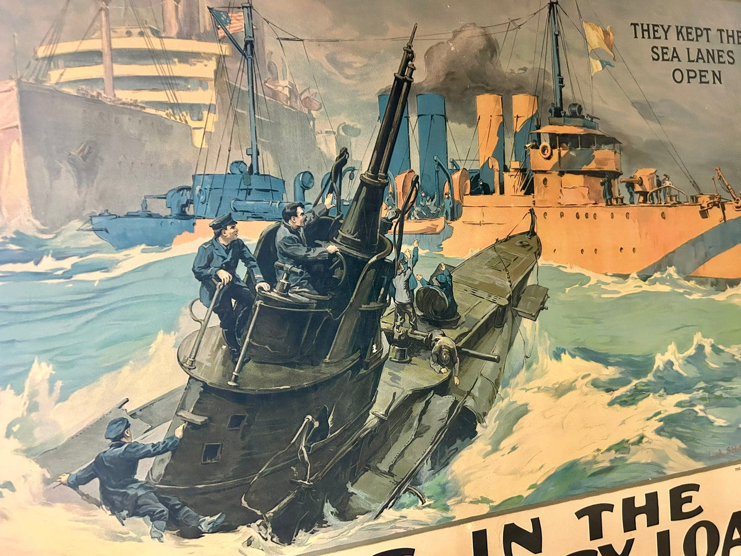 WORLD WAR I DOUBLE SIZE VICTORY LIBERTY LOAN POSTER WITH SUBMARINE