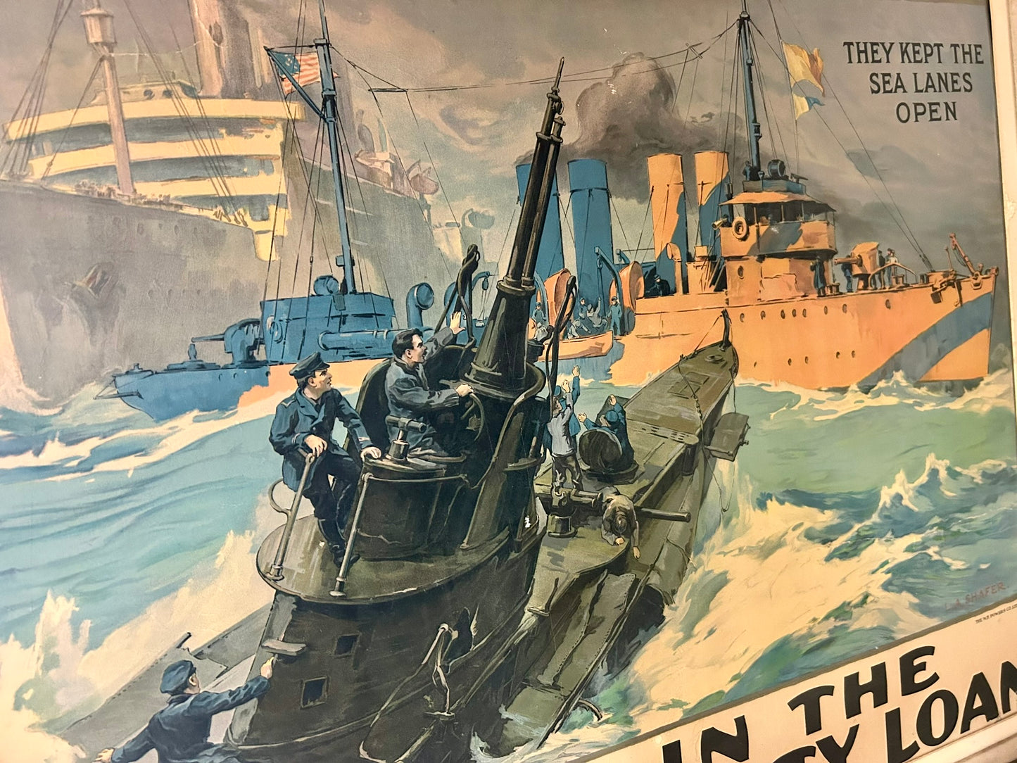 WORLD WAR I DOUBLE SIZE VICTORY LIBERTY LOAN POSTER WITH SUBMARINE