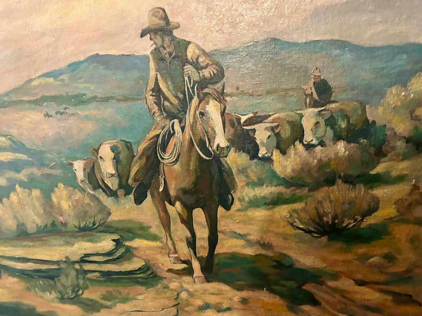 WESTERN COWBOY PAINTING BY JOSEPH {JOE} KNOWLES 1869-1942 MAINE & WASHINGTON