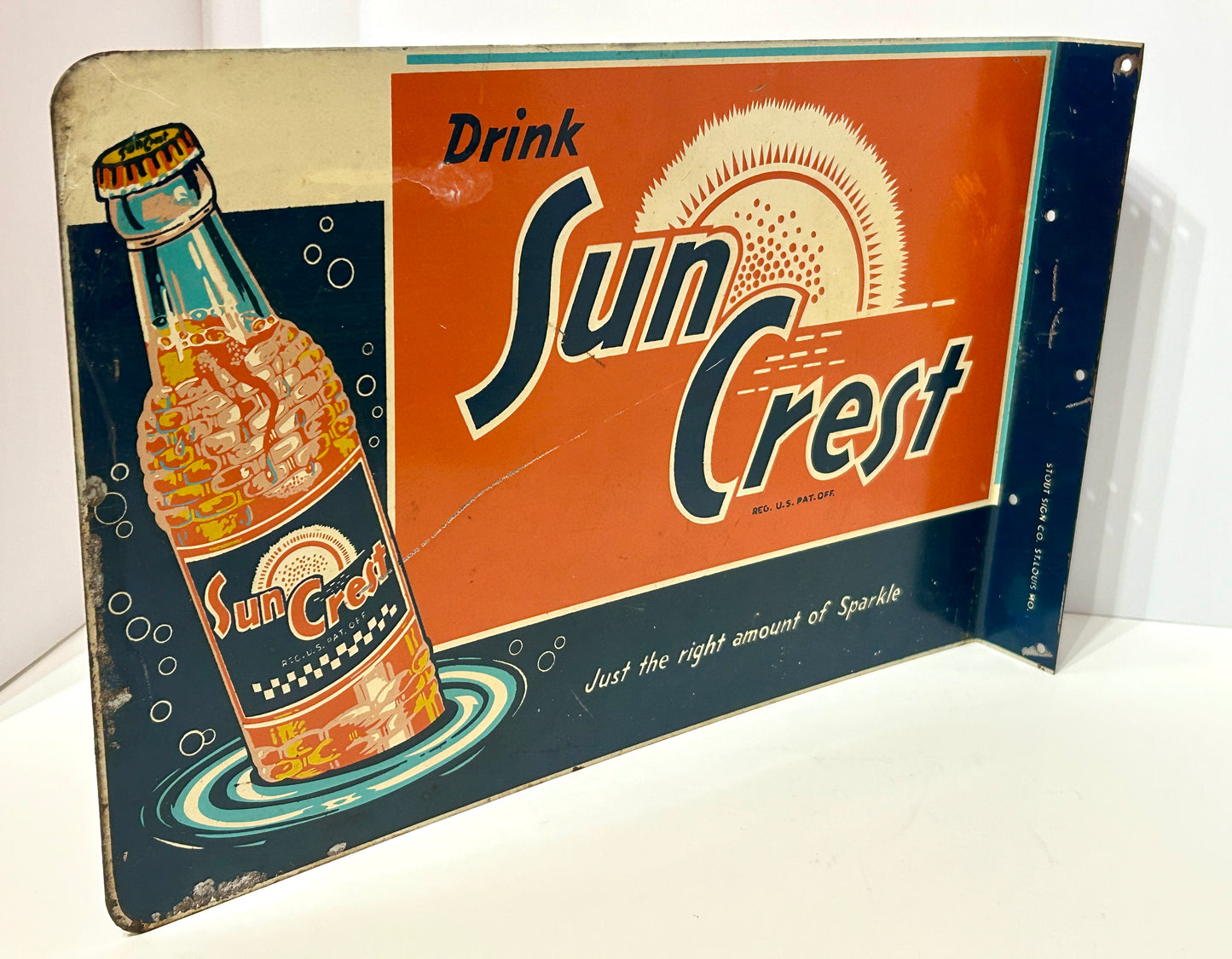 ANTIQUE SUN CREST DRINK METAL ADVERTISING FLANGE HANGING SIGN