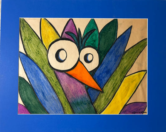 MODERNISTIC PASTEL DRAWING OF BIRD SIGNED