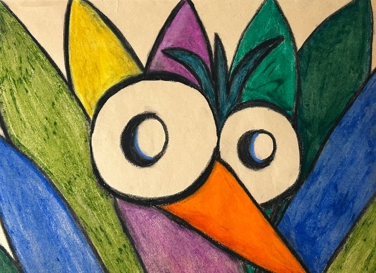 MODERNISTIC PASTEL DRAWING OF BIRD SIGNED