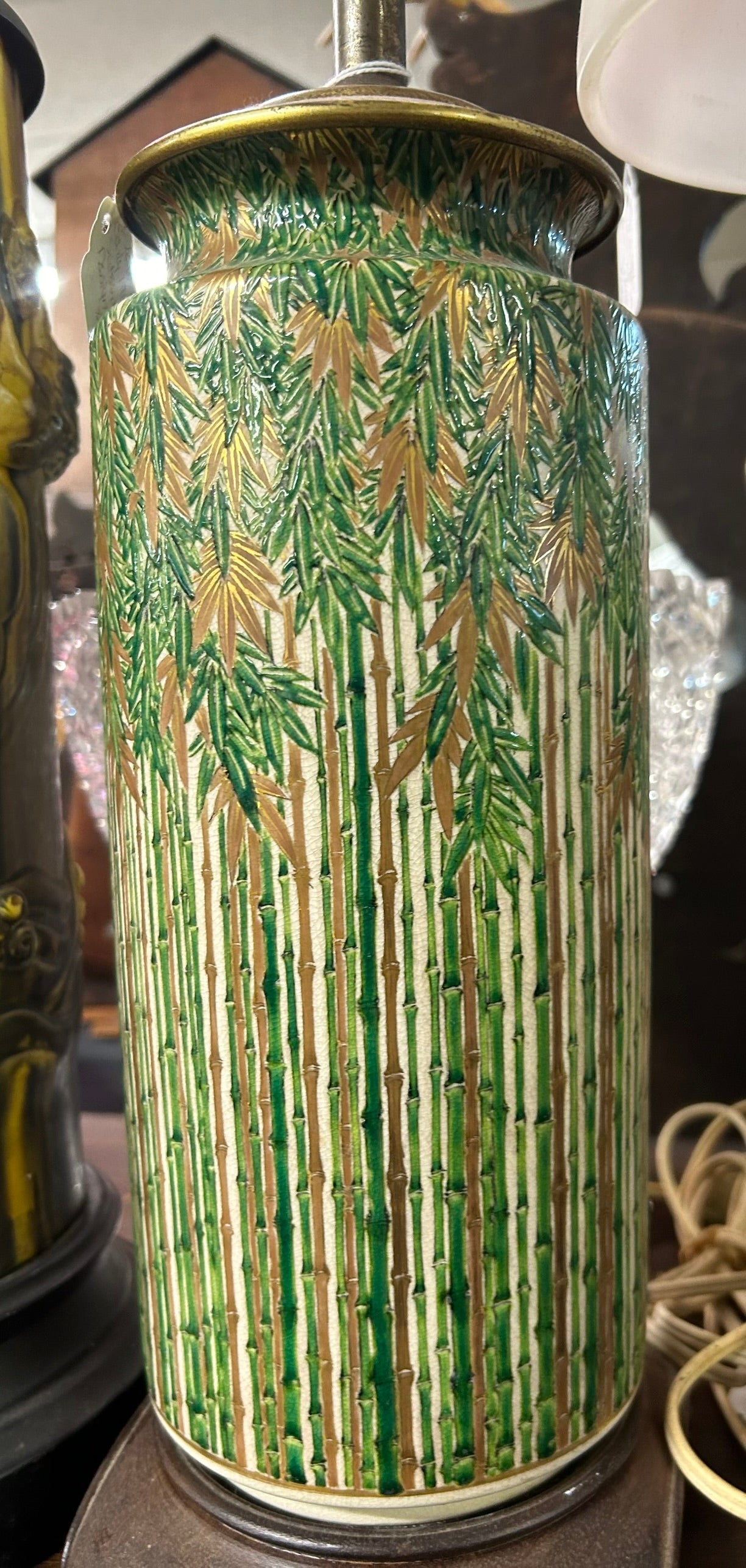 JAPANESE SATSUMA POTTERY VASE LAMP WITH BAMBOO DESIGN