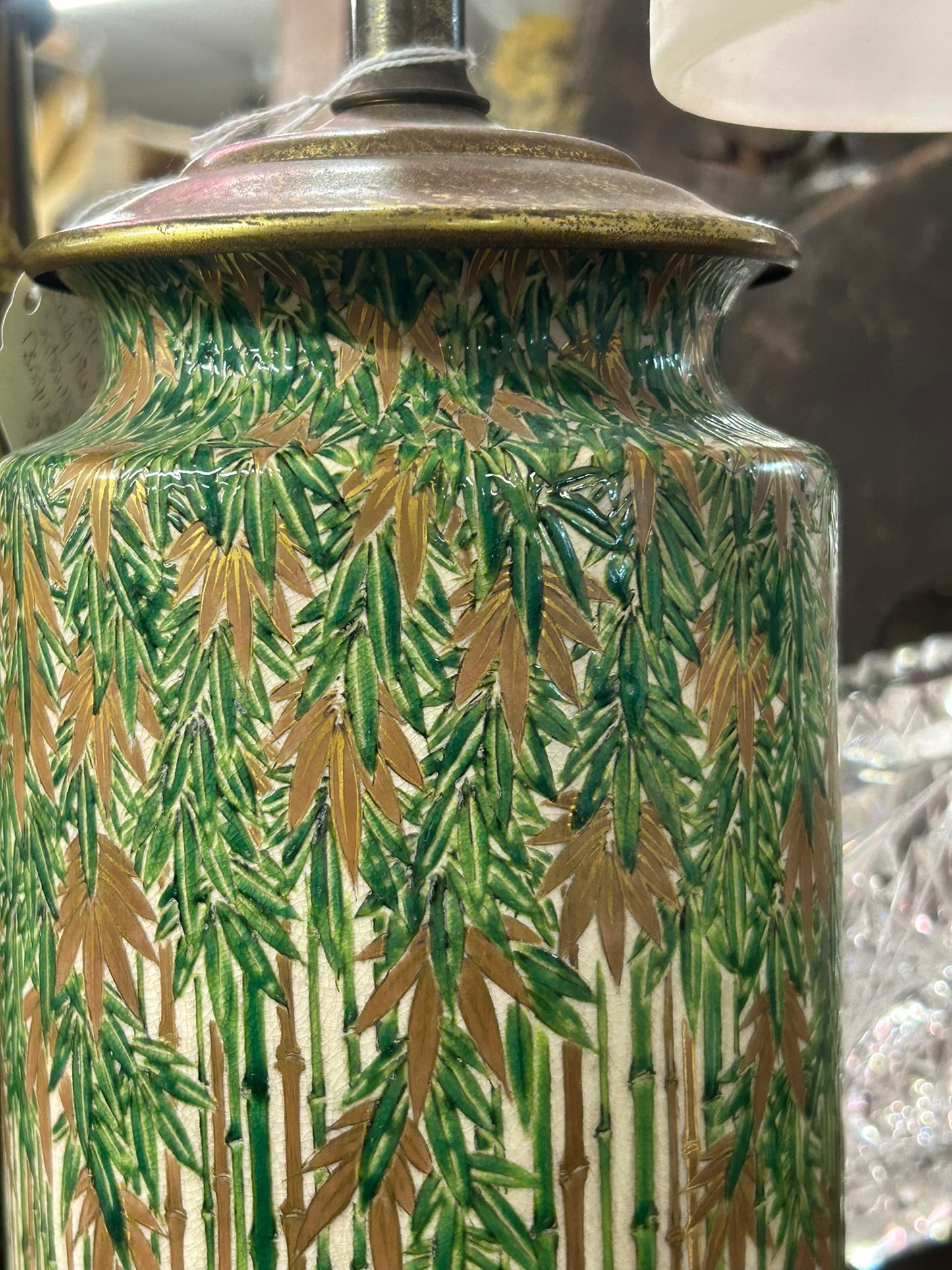 JAPANESE SATSUMA POTTERY VASE LAMP WITH BAMBOO DESIGN