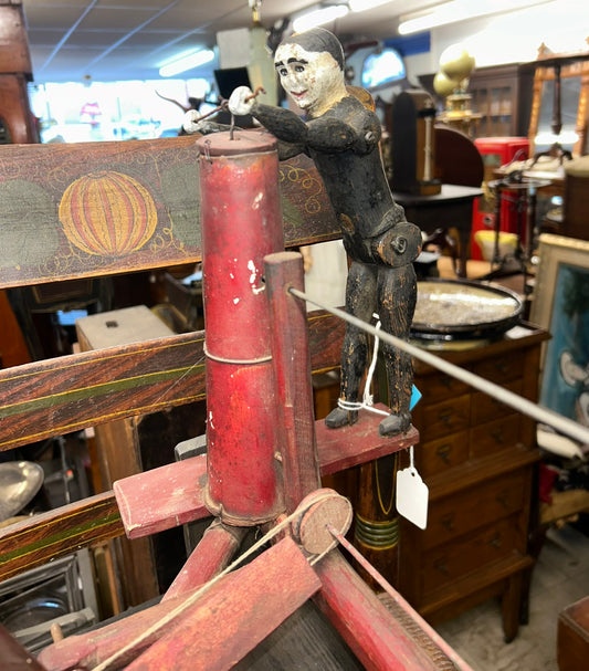 FOLK ART WHIRLIGIG WITH MAN AT BUTTER CHURN ANTIQUE