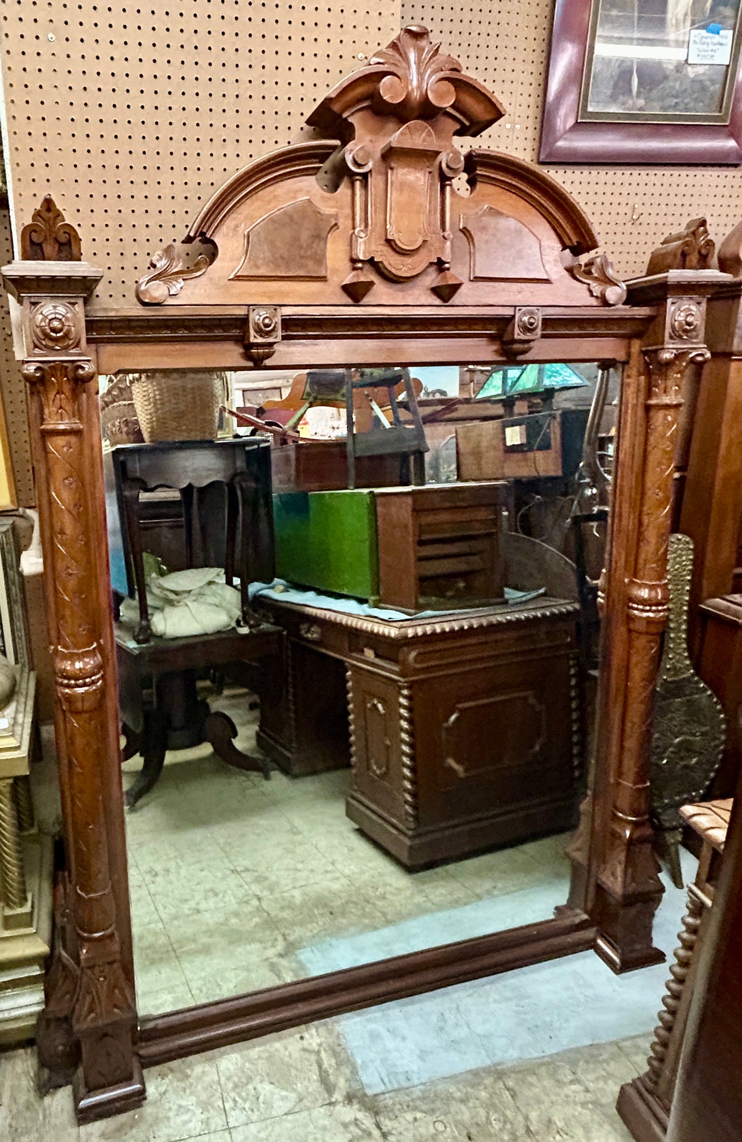 WALNUT VICTORIAN MANTEL OR FLOOR MIRROR