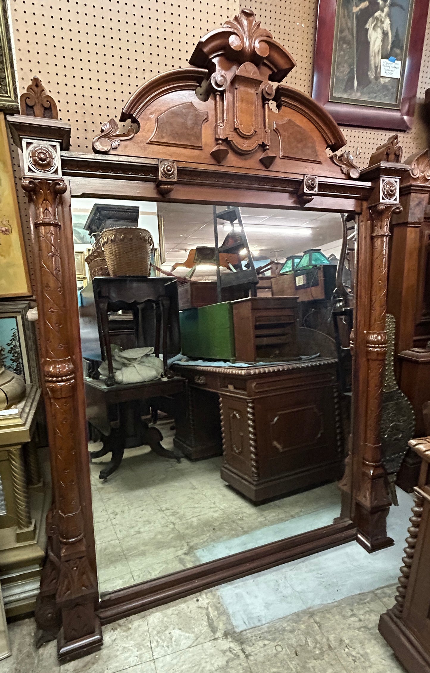 WALNUT VICTORIAN MANTEL OR FLOOR MIRROR
