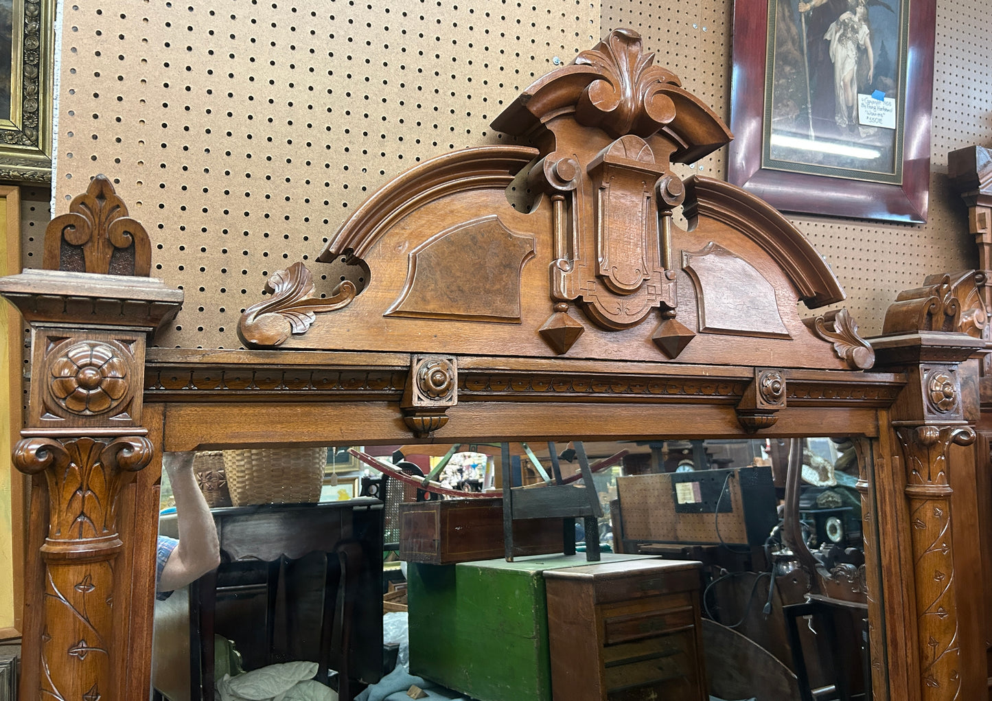 WALNUT VICTORIAN MANTEL OR FLOOR MIRROR