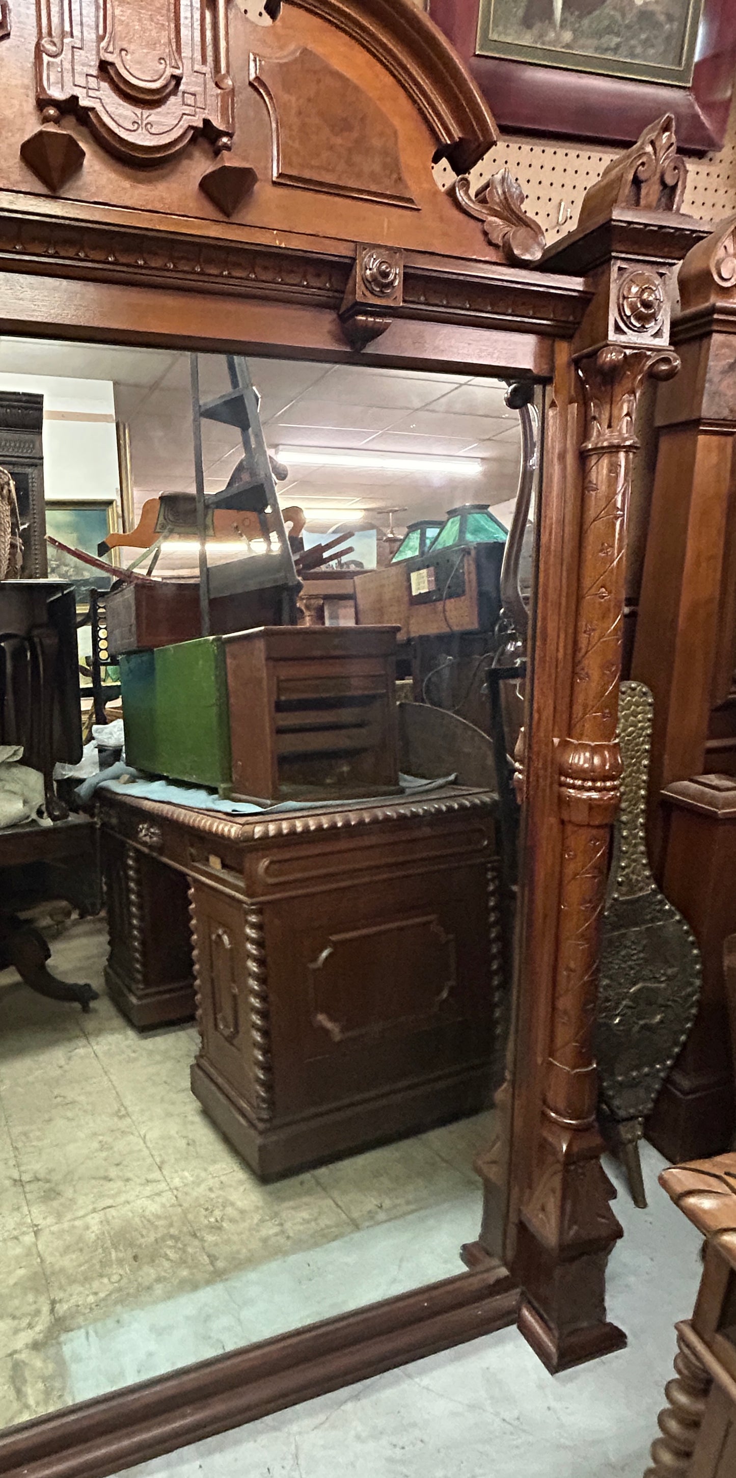WALNUT VICTORIAN MANTEL OR FLOOR MIRROR
