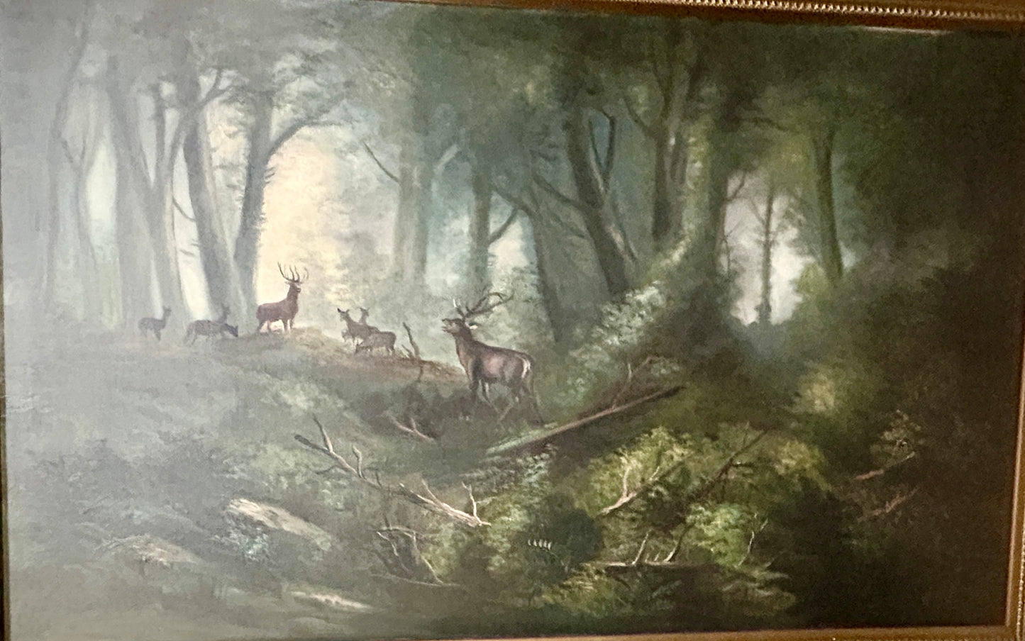 WILLIAM LEMOS, CALIFORNIA ARTIST 1861-1942 PAINTING OF DEER IN LANDSCAPE