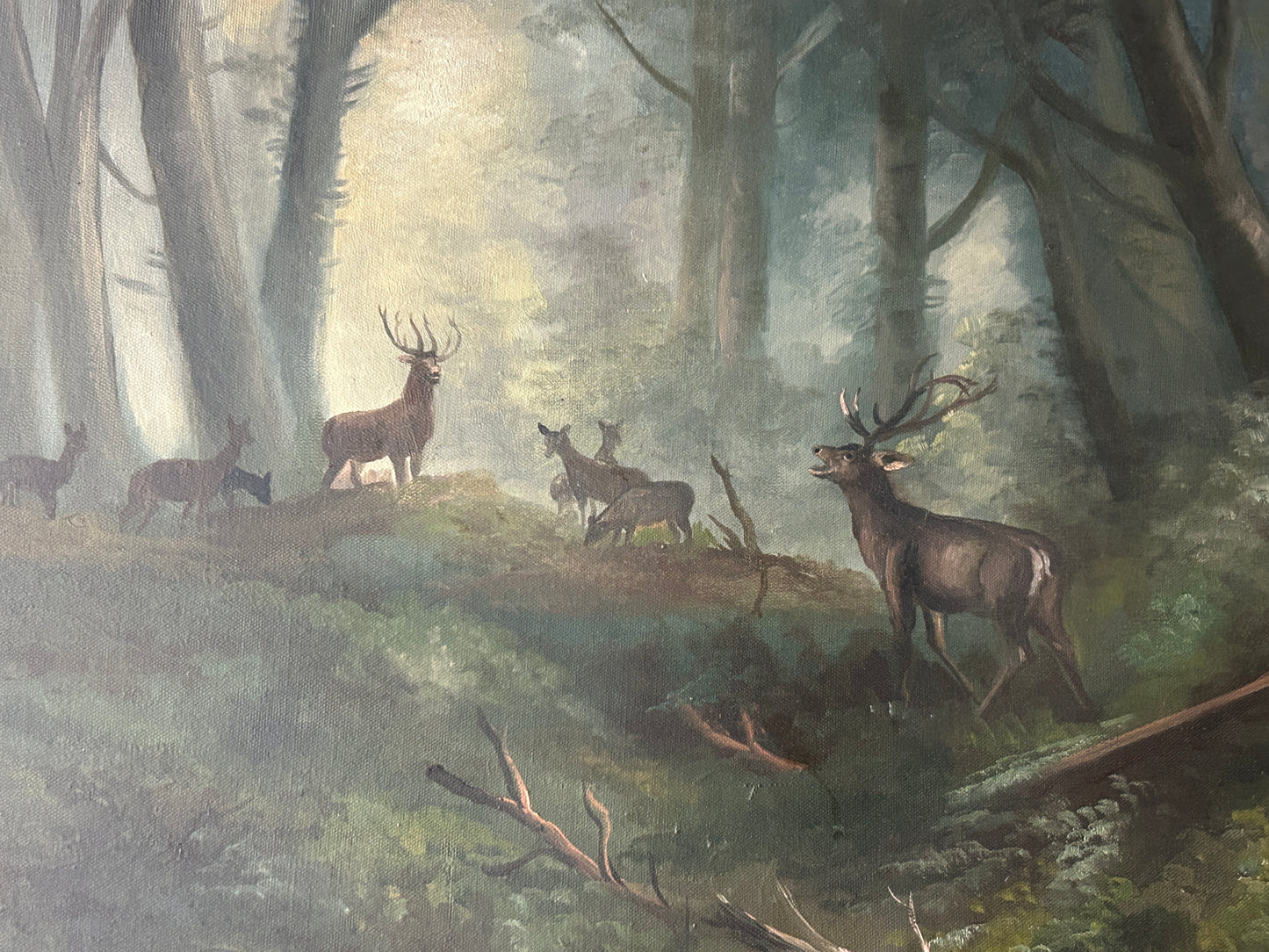 WILLIAM LEMOS, CALIFORNIA ARTIST 1861-1942 PAINTING OF DEER IN LANDSCAPE