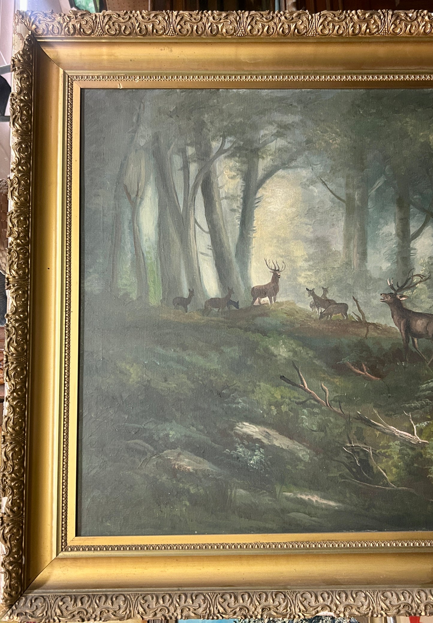 WILLIAM LEMOS, CALIFORNIA ARTIST 1861-1942 PAINTING OF DEER IN LANDSCAPE