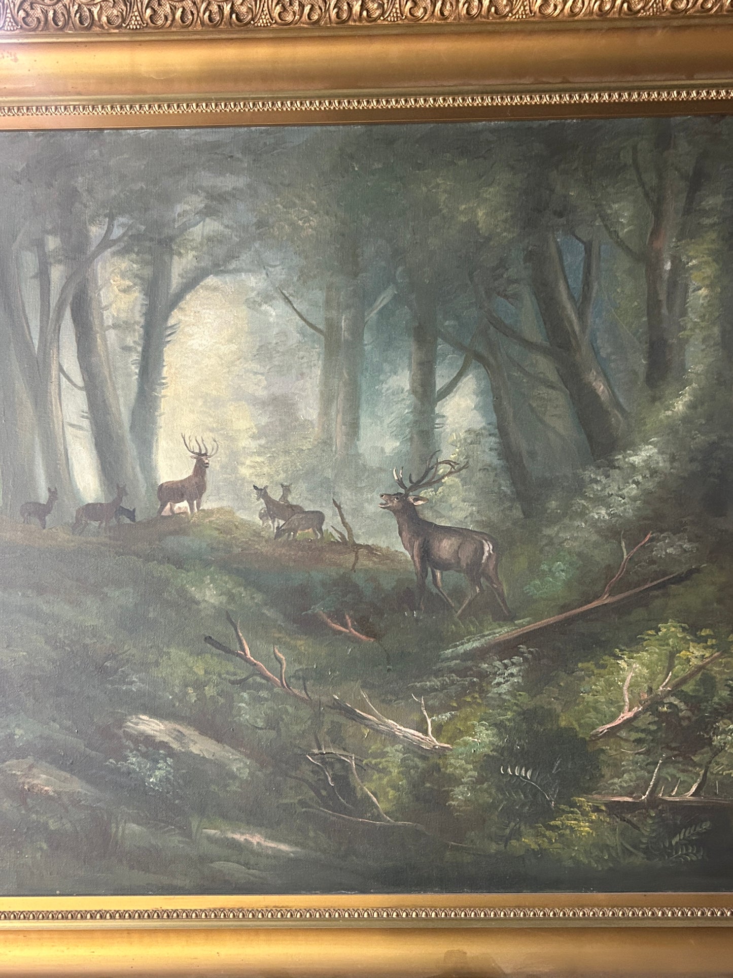 WILLIAM LEMOS, CALIFORNIA ARTIST 1861-1942 PAINTING OF DEER IN LANDSCAPE