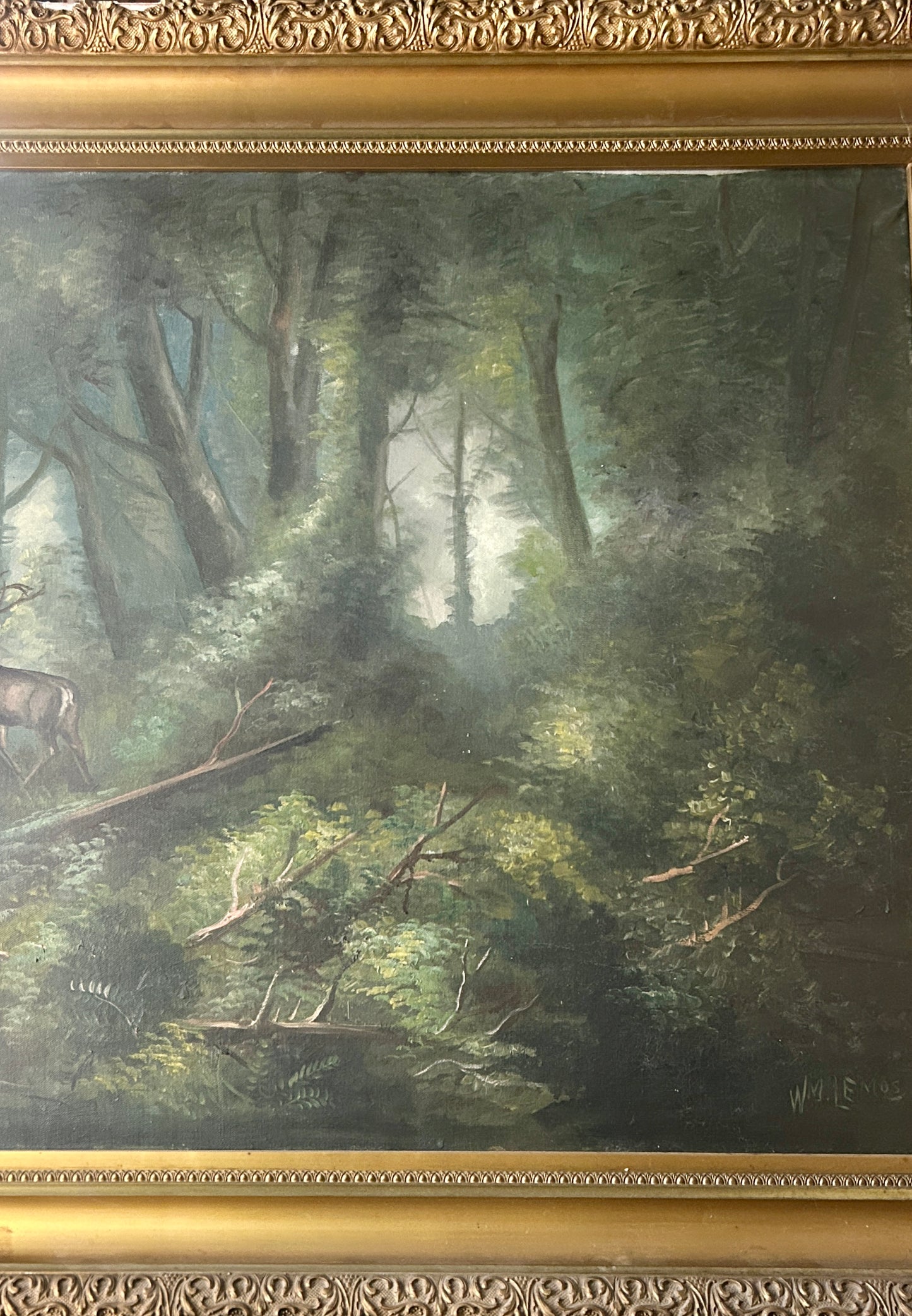 WILLIAM LEMOS, CALIFORNIA ARTIST 1861-1942 PAINTING OF DEER IN LANDSCAPE