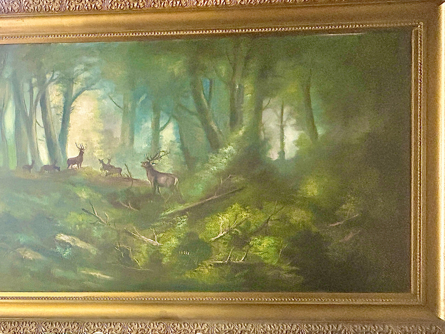 WILLIAM LEMOS, CALIFORNIA ARTIST 1861-1942 PAINTING OF DEER IN LANDSCAPE