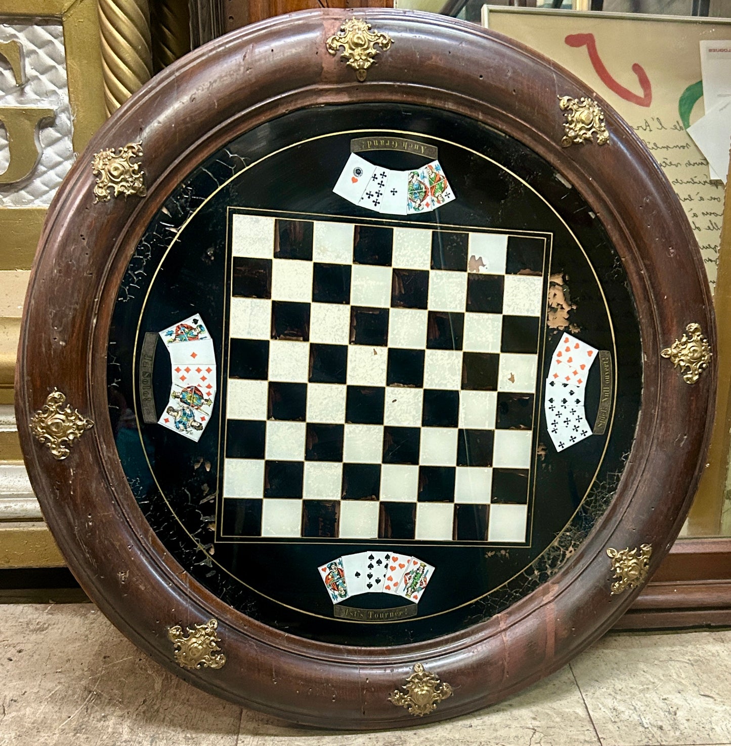 ANTIQUE CHECKERBOARD REVERSE GLASS PAINTED