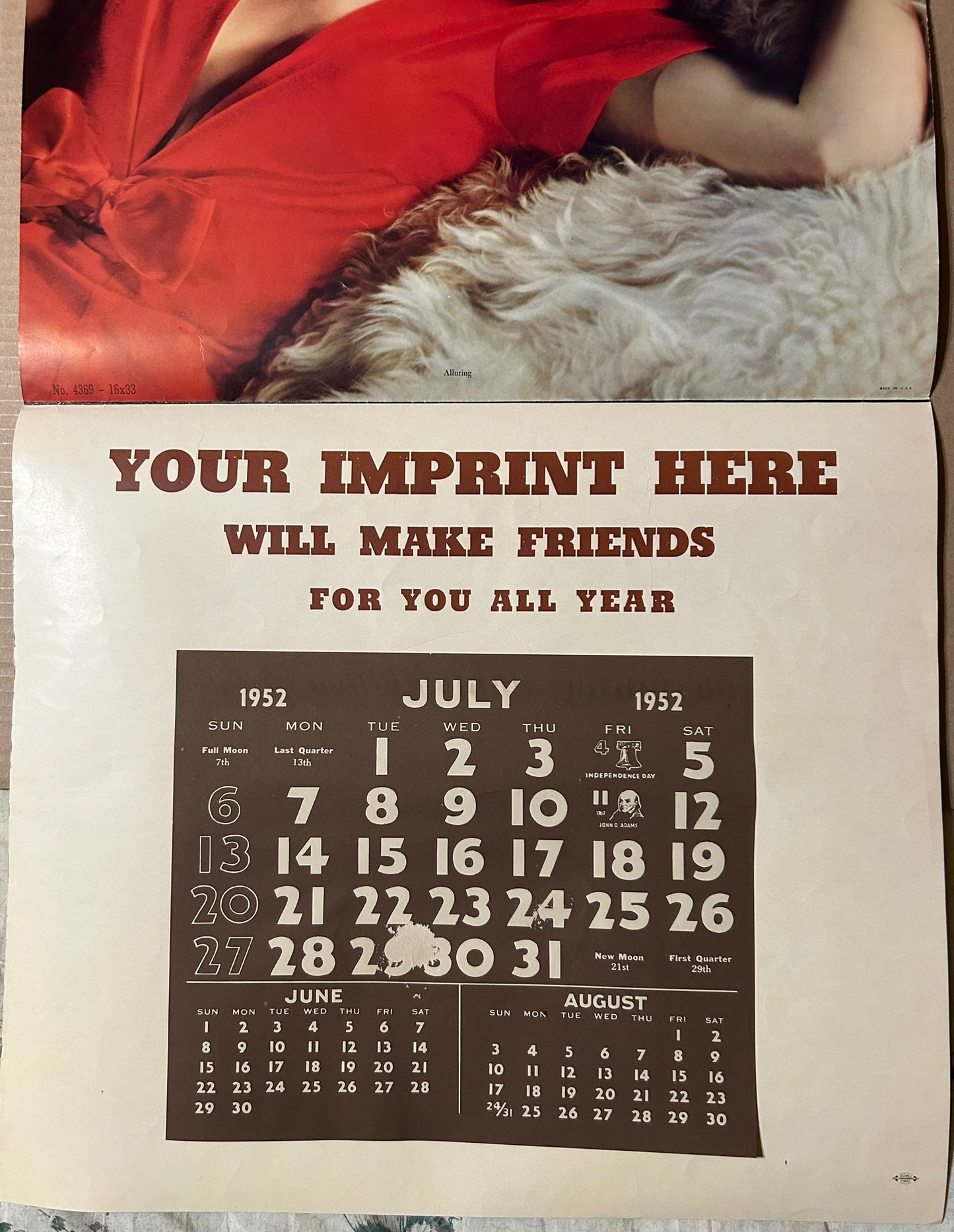 1952 PRETTY GIRL LARGE CALENDAR PROTOTYPE