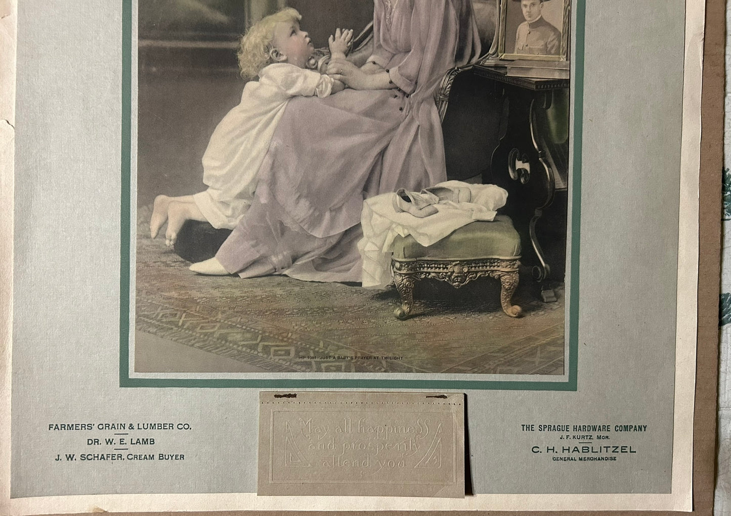 SPRAGUE NEBRASKA 1920 ADVERTISING CALENDAR WITH WOMAN AND CHILD