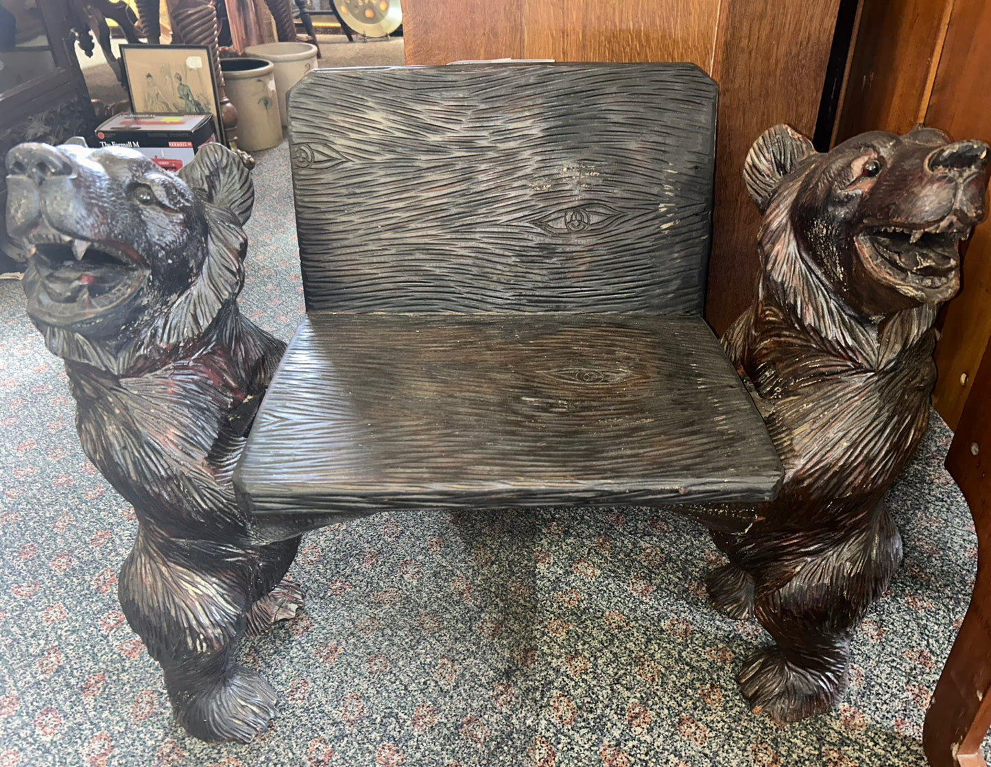 BLACK FOREST CARVED BEAR BENCH