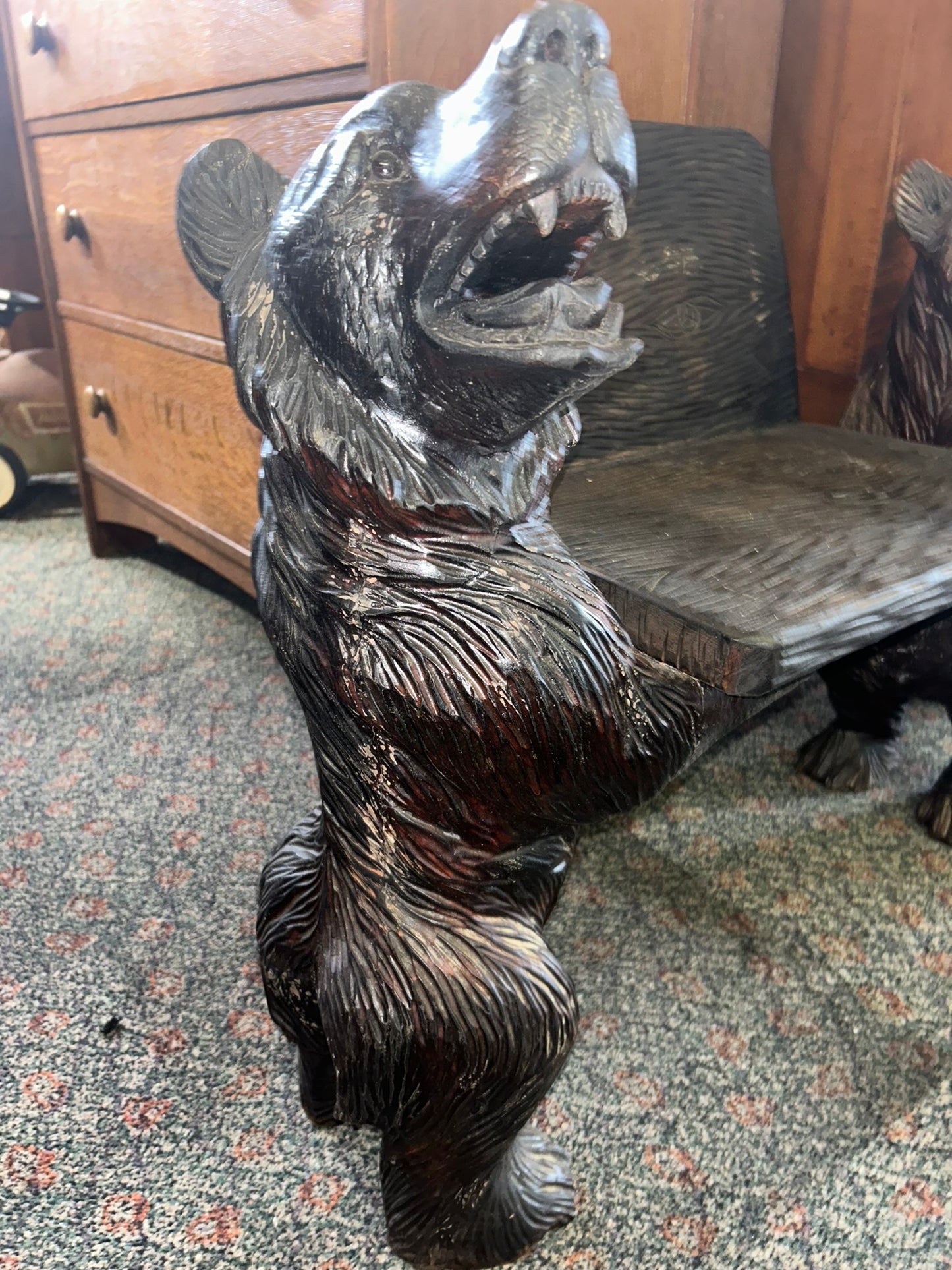 BLACK FOREST CARVED BEAR BENCH