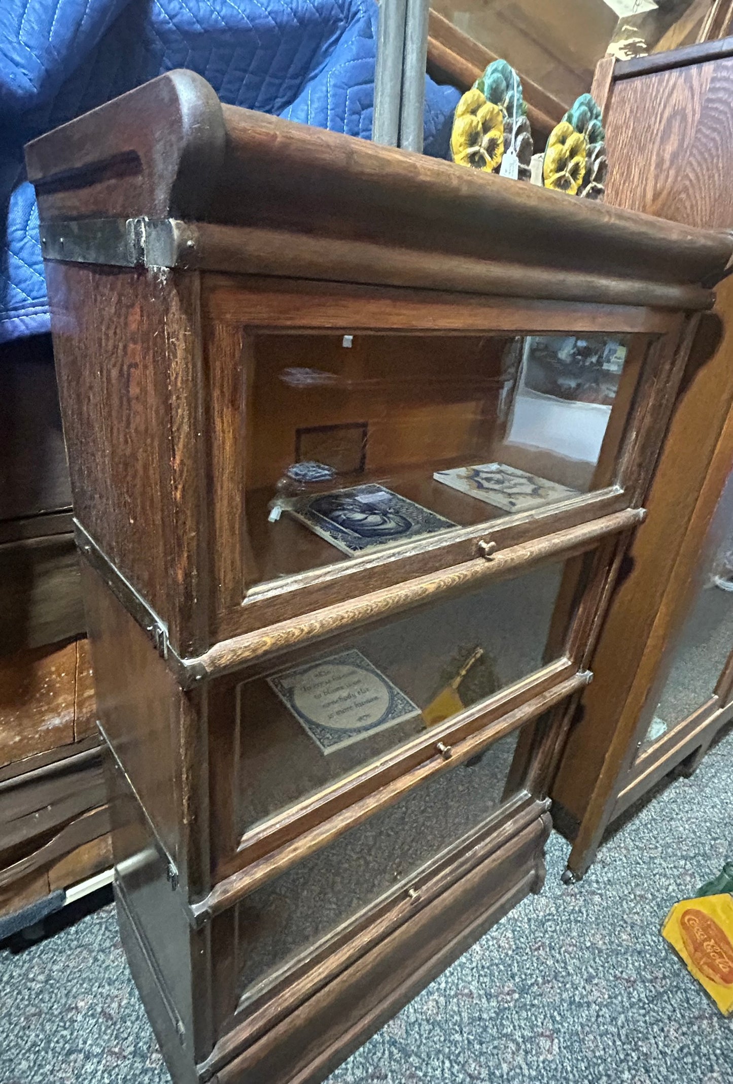 ANTIQUE GLOBE 3/4 SIZE OAK THREE STACK BARRISTER BOOKCASE