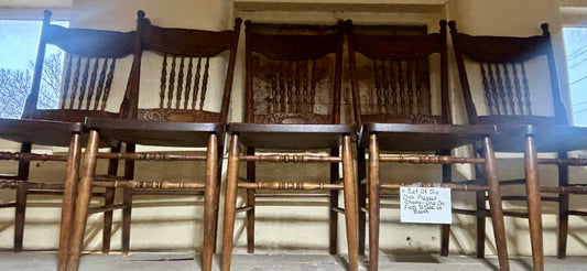 SET OF SIX EARLY 1900's ANTIQUE OAK PRESS BACK CHAIRS