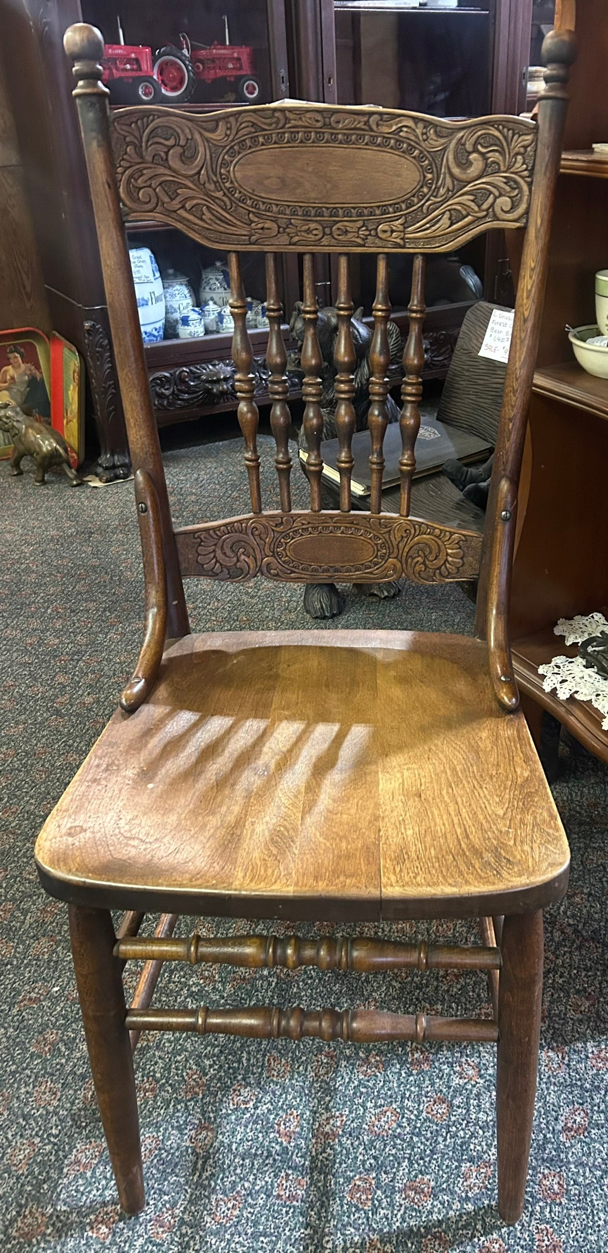 SET OF SIX EARLY 1900's ANTIQUE OAK PRESS BACK CHAIRS