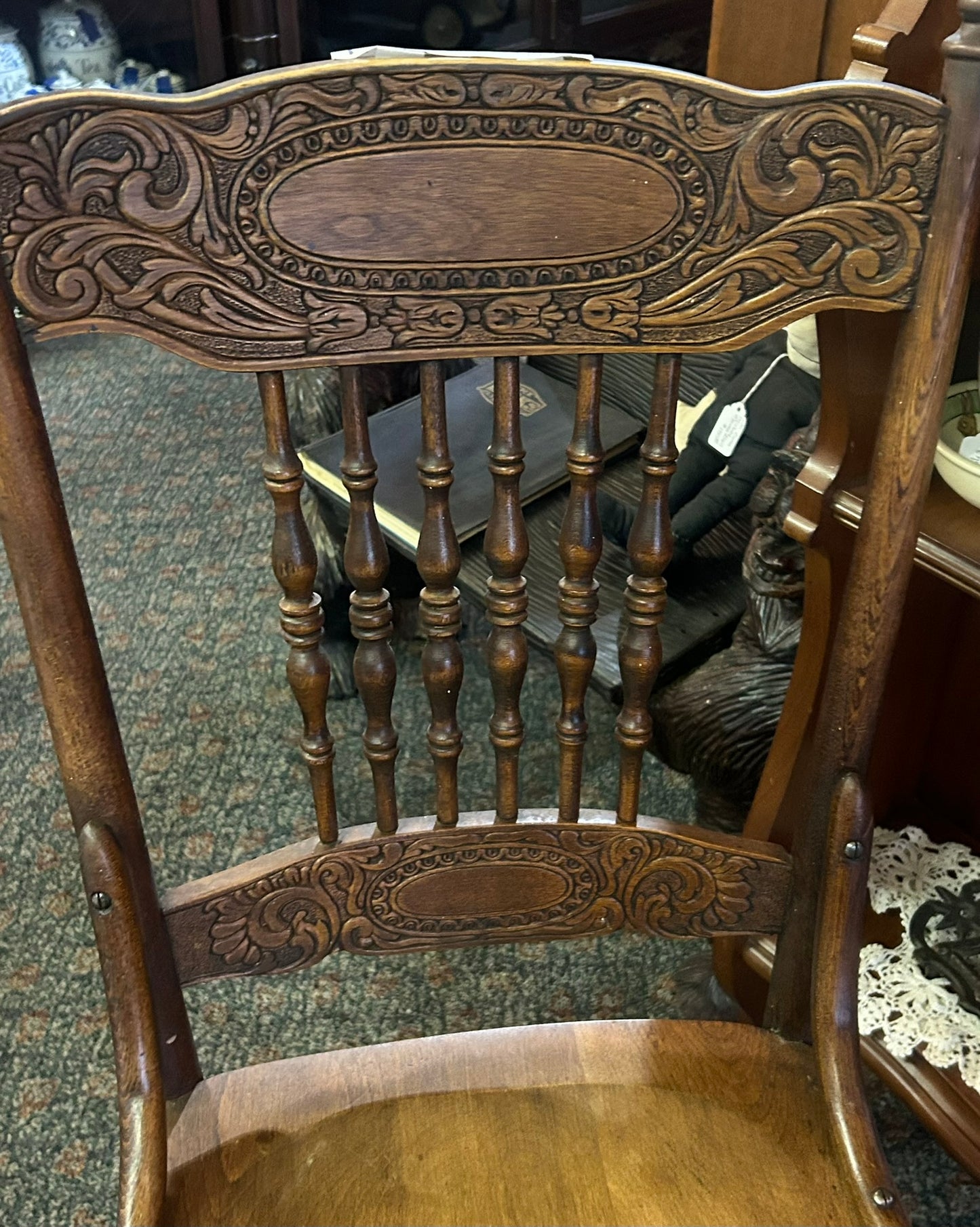 SET OF SIX EARLY 1900's ANTIQUE OAK PRESS BACK CHAIRS