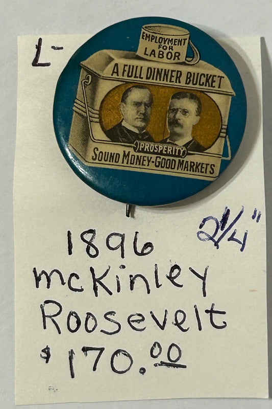 MCKINLEY ROOSEVELT FULL DINNER PAIL JUGATE POLITICAL PIN