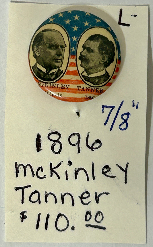 MCKINLEY - TANNER 1896 JUGATE POLITICAL PIN BACK BUTTON