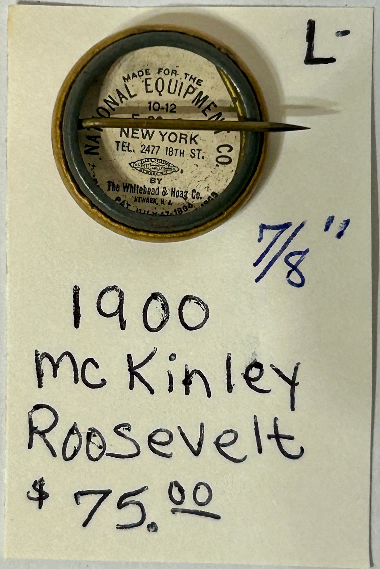 MCKINLEY ROOSEVELT 1900 JUGATE POLITICAL PINBACK BUTTON