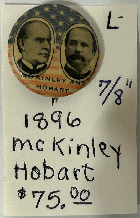 MCKINLEY HOBART 1896 JUGATE POLITICAL BUTTON PIN