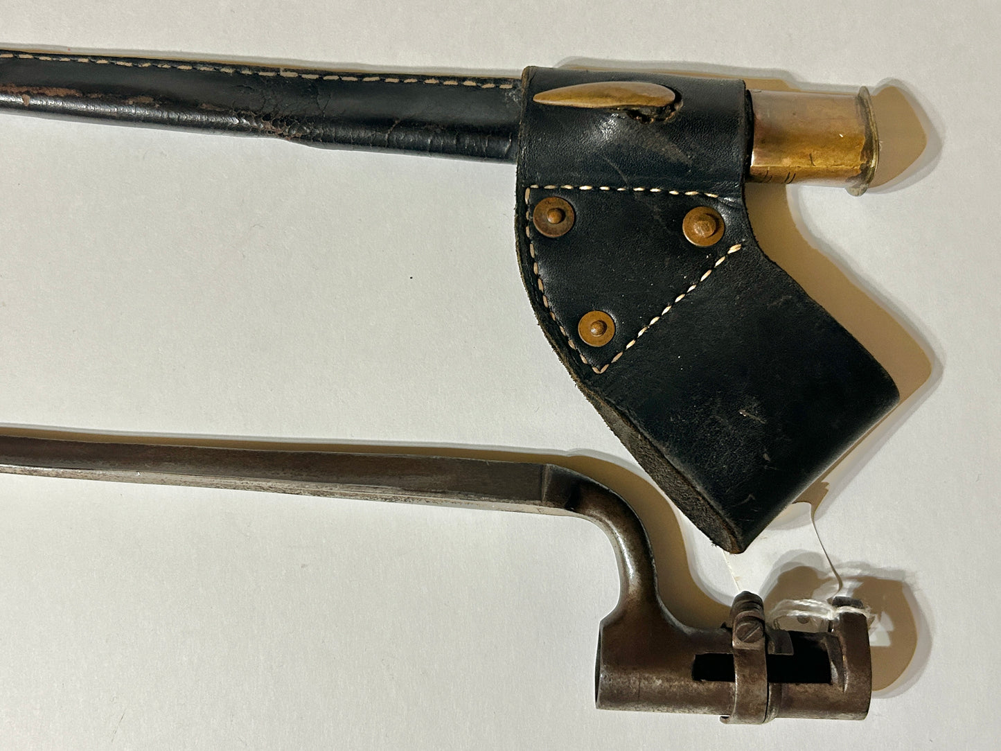 ANTIQUE SOCKET BAYONET MARKED INDIA D G M WITH SCABBARD AND FROG