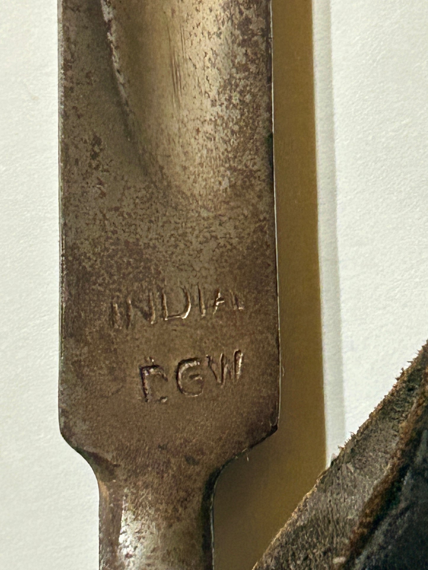 ANTIQUE SOCKET BAYONET MARKED INDIA D G M WITH SCABBARD AND FROG
