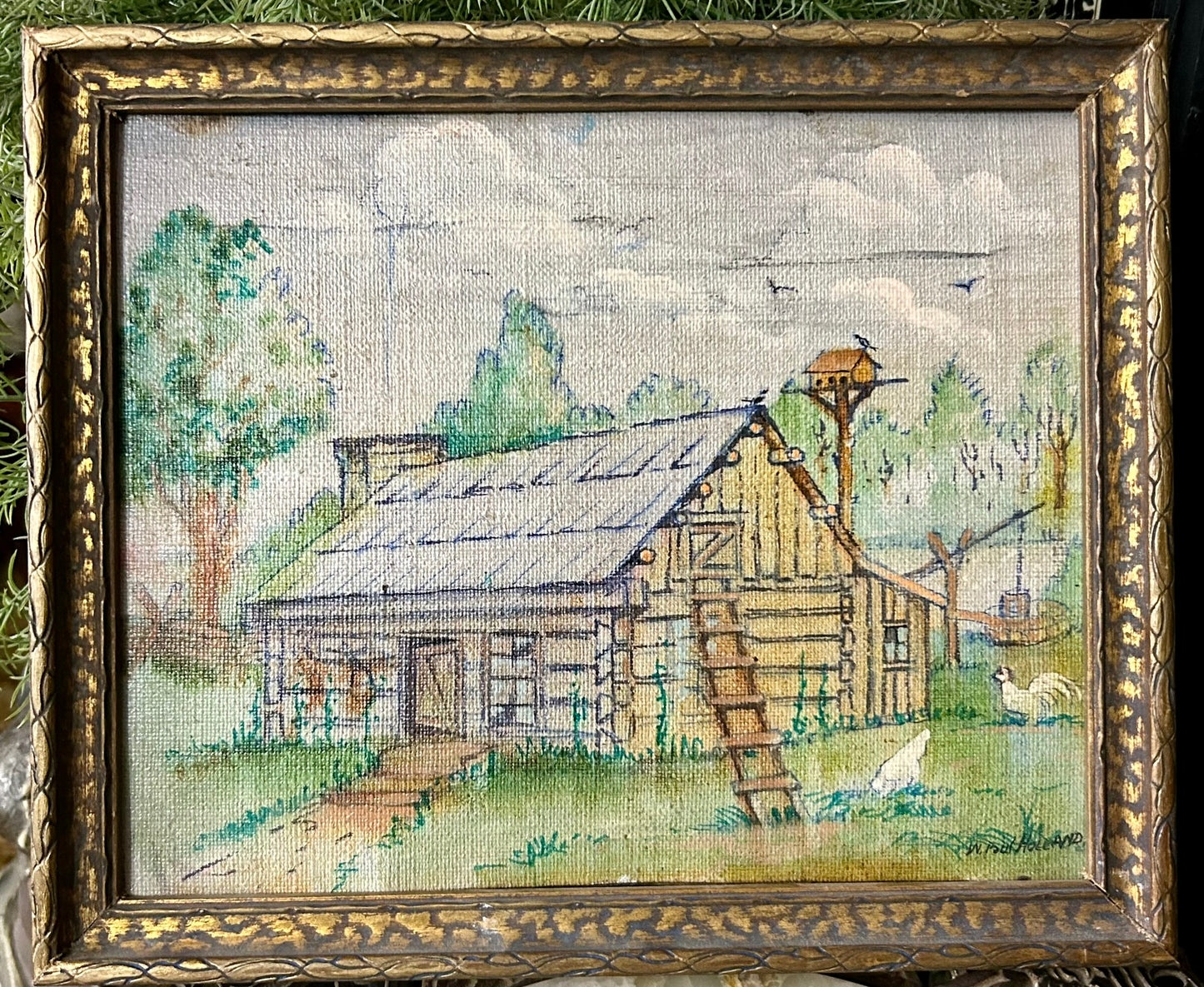 W. PAUL HOLLAND 1895-1982 MISSOURI ARTIST PAINTING OF HOMESTEAD