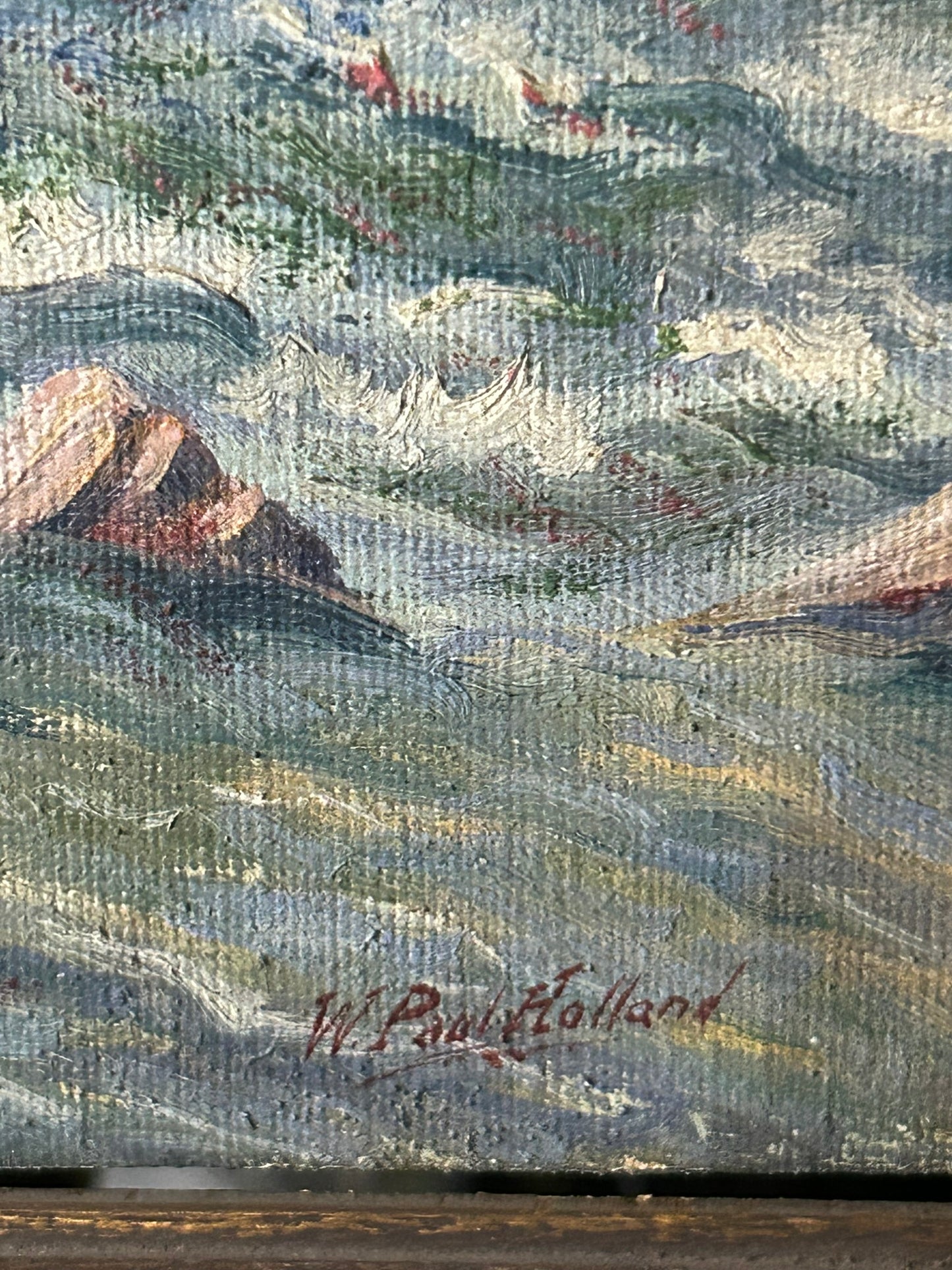 W. PAUL HOLLAND, MISSOURI ARTIST PAINTING OF STREAM AND TREES