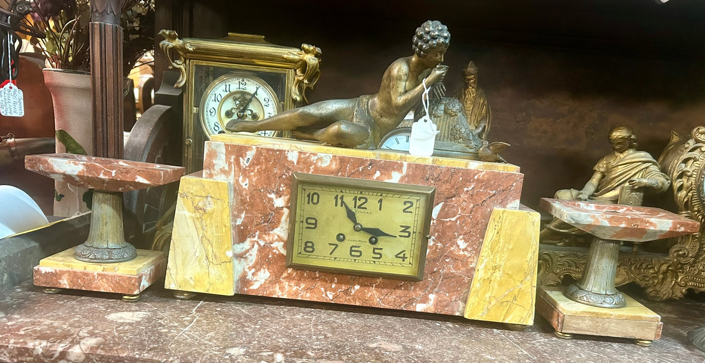 ART DECO ANTIQUE THREE PIECE CLOCK SET