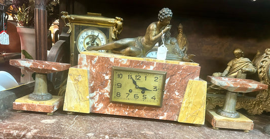 ART DECO ANTIQUE THREE PIECE CLOCK SET