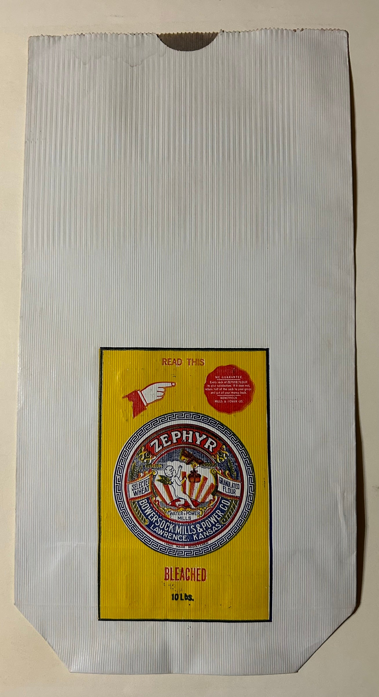 ANTIQUE ZEPHYR PAPER FLOUR SACK FROM LAWRENCE KANSAS