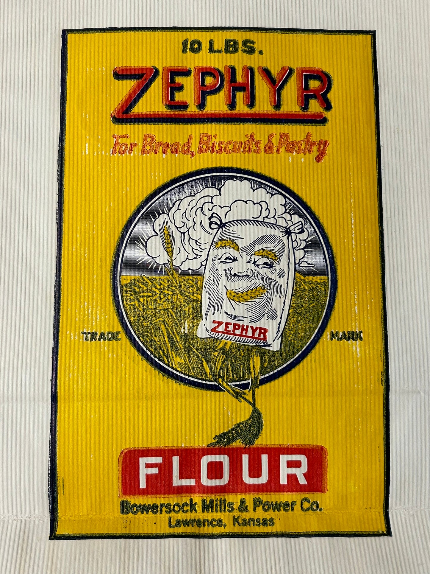 ANTIQUE ZEPHYR PAPER FLOUR SACK FROM LAWRENCE KANSAS
