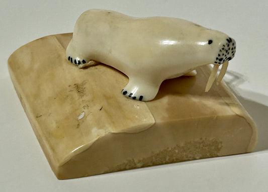 WALRUS IVORY CARVING OF WALRUS ON BASE
