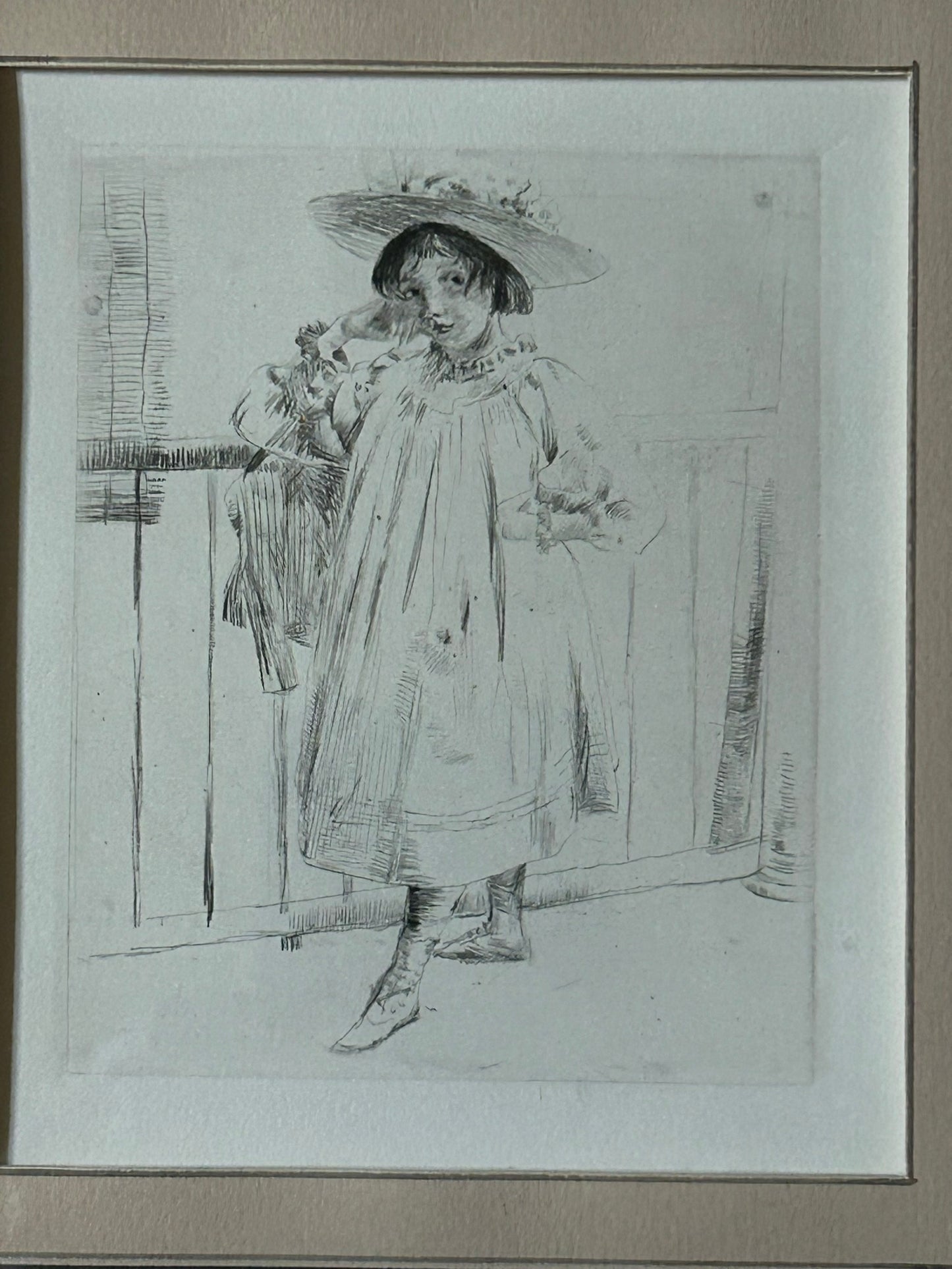 J. ALDEN WEIR "ON THE PORCH" 1889 DRYPOINT ON PAPER