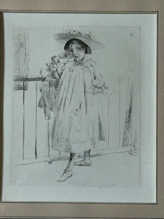 J. ALDEN WEIR "ON THE PORCH" 1889 DRYPOINT ON PAPER