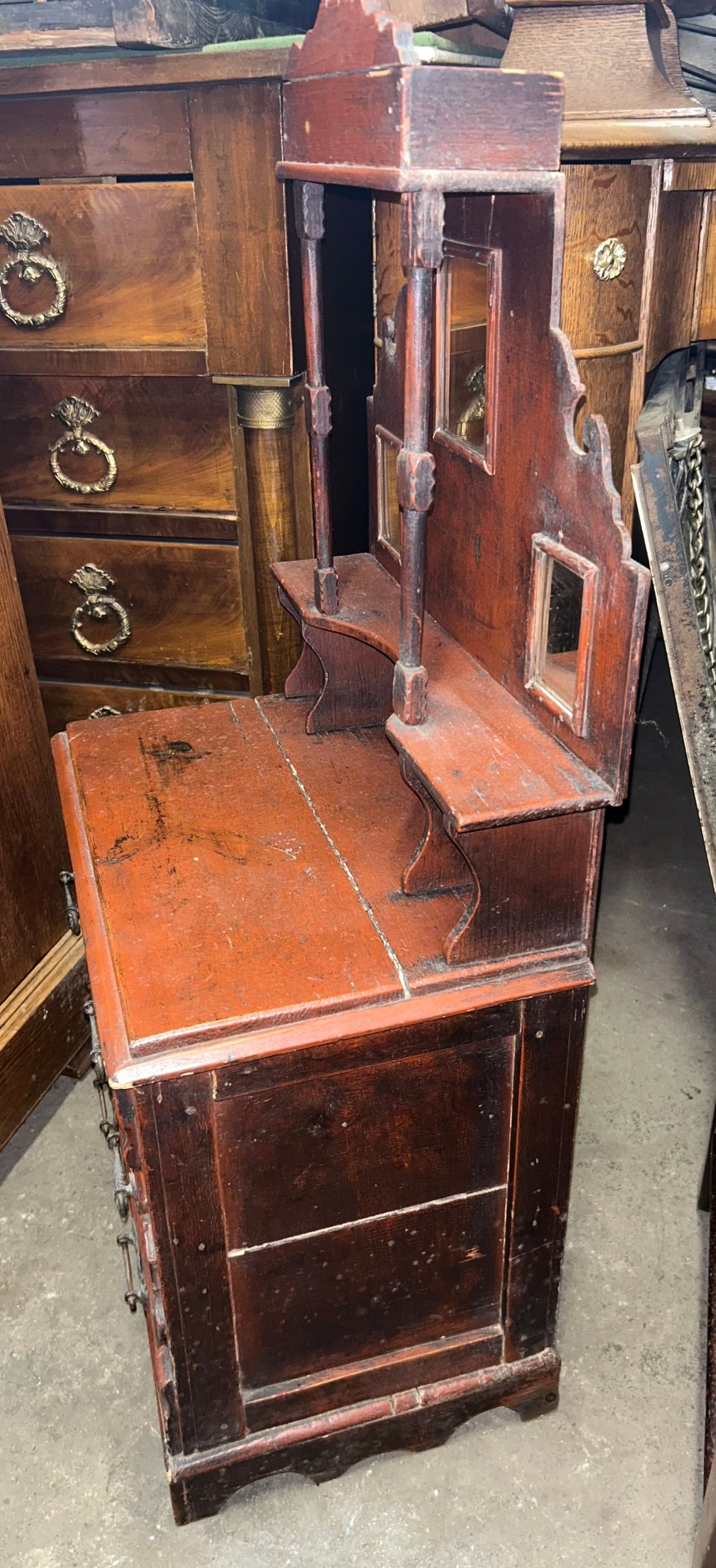 CHILDS RED PAINTED ANTIQUE SMALL DRESSER