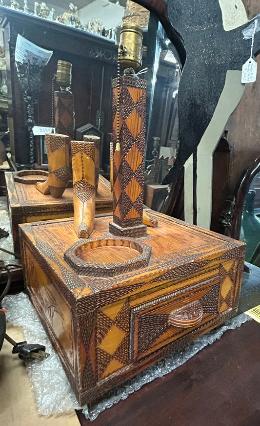 WESTERN CARVED DESIGN LAMP WITH COWBOY BOOTS